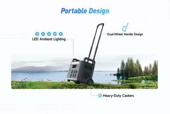 एटीजेड 3600W पोर्टेबल पावर स्टेशन यूरोपीय संघ कई एसी और डीसी आउटपुट 230VAC दो पहिया हैंडल डिजाइन